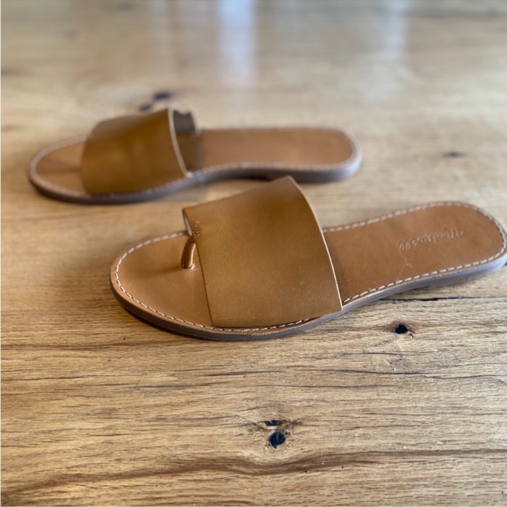 Madewell Boardwalk Post Slide Sandal Leather Tan Women’s 8.5